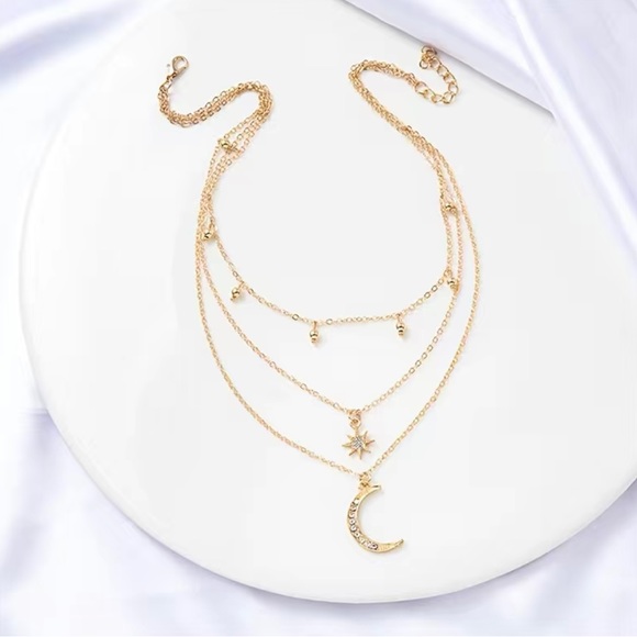 Layered Gold Moon and Star Necklace - Picture 4 of 9
